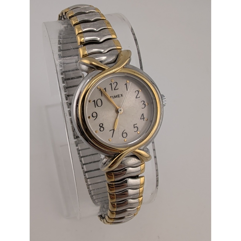 Timex Women's Watch 30mm Case Two Tone Stretch Band T21854- New Battery